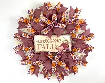 Welcome fall wreath for front door, autumn harvest decor, fall front door wreath, handcrafted seasonal decoration