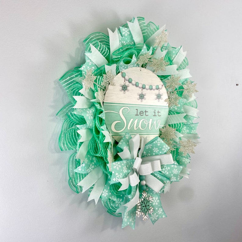 Winter snowflake wreath for front door, seasonal holiday porch decor, christmas winter snowflake door hanger image 7