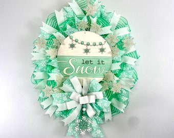 Winter snowflake wreath for front door, seasonal holiday porch decor, christmas winter snowflake door hanger