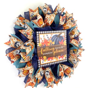 Pumpkin wreath for front door, fall harvest decor, deco mesh autumn wreath image 5