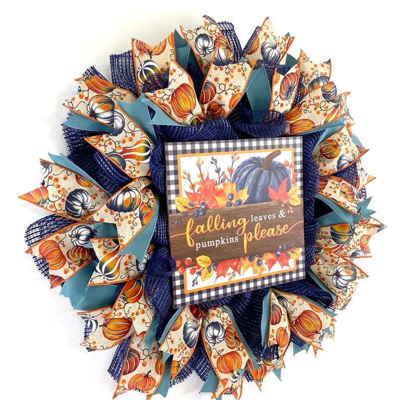 Pumpkin wreath for front door, fall harvest decor, deco mesh autumn wreath image 5