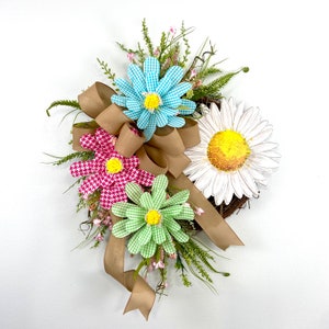 Gingham Daisy Wreath: Summer Farmhouse Front Door Decor