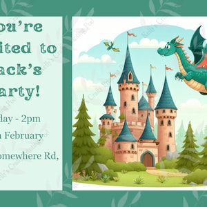 Birthday Party Invitations- Dragon/castle/Knight/Medieval/Fantasy-themed party/Digital download