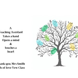 Apreciación personalizada del asistente de enseñanza, huella digital, impresión de arte de árbol, regalo de clase, fin de año, regalo escolar, descarga digital instantánea, editable