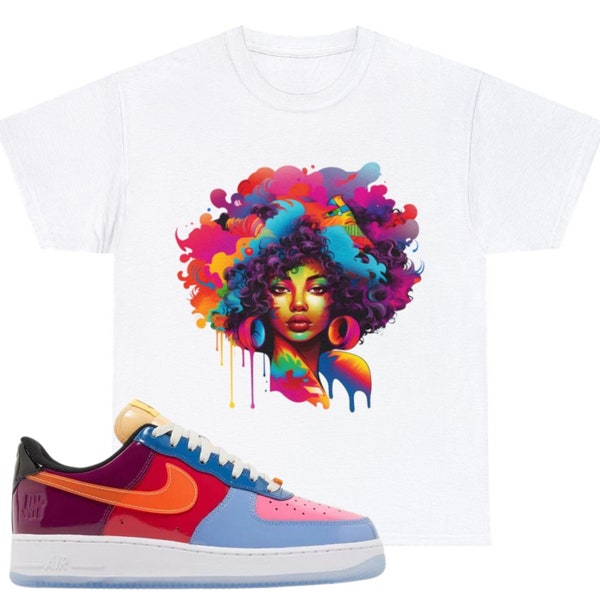 Shirt To Match Undefeated Air Force 1 Low Total Orange Unisex Tee Sneaker Shirt Gift Psychedelic Afro Shirt For AF1 Sneaker Tee DV5255 400