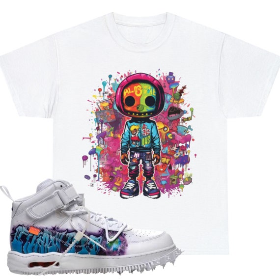 Shirt to Match Off-white Air Force 1 Mid Graffiti Unisex Tee 