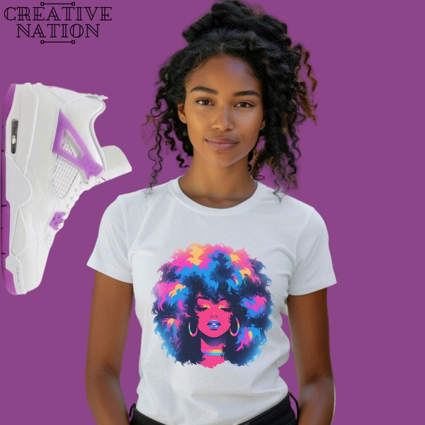 Shirt To Match Jordan 4 Retro Hyper Violet Unisex Tee Sneaker Shirt Birthday Gift For Her Afro Shirt For Jordan 4 Sneaker Tee Outfit Gift