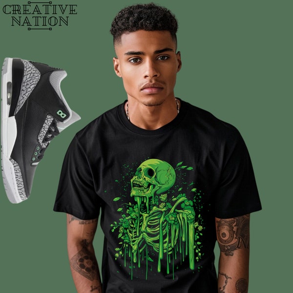 Shirt To Match Jordan 3 Retro Green Glow Unisex Tee Sneaker Shirt Dad Gift For Him Skull Shirt For Jordan 3 Sneaker Tee Birthday Gift For