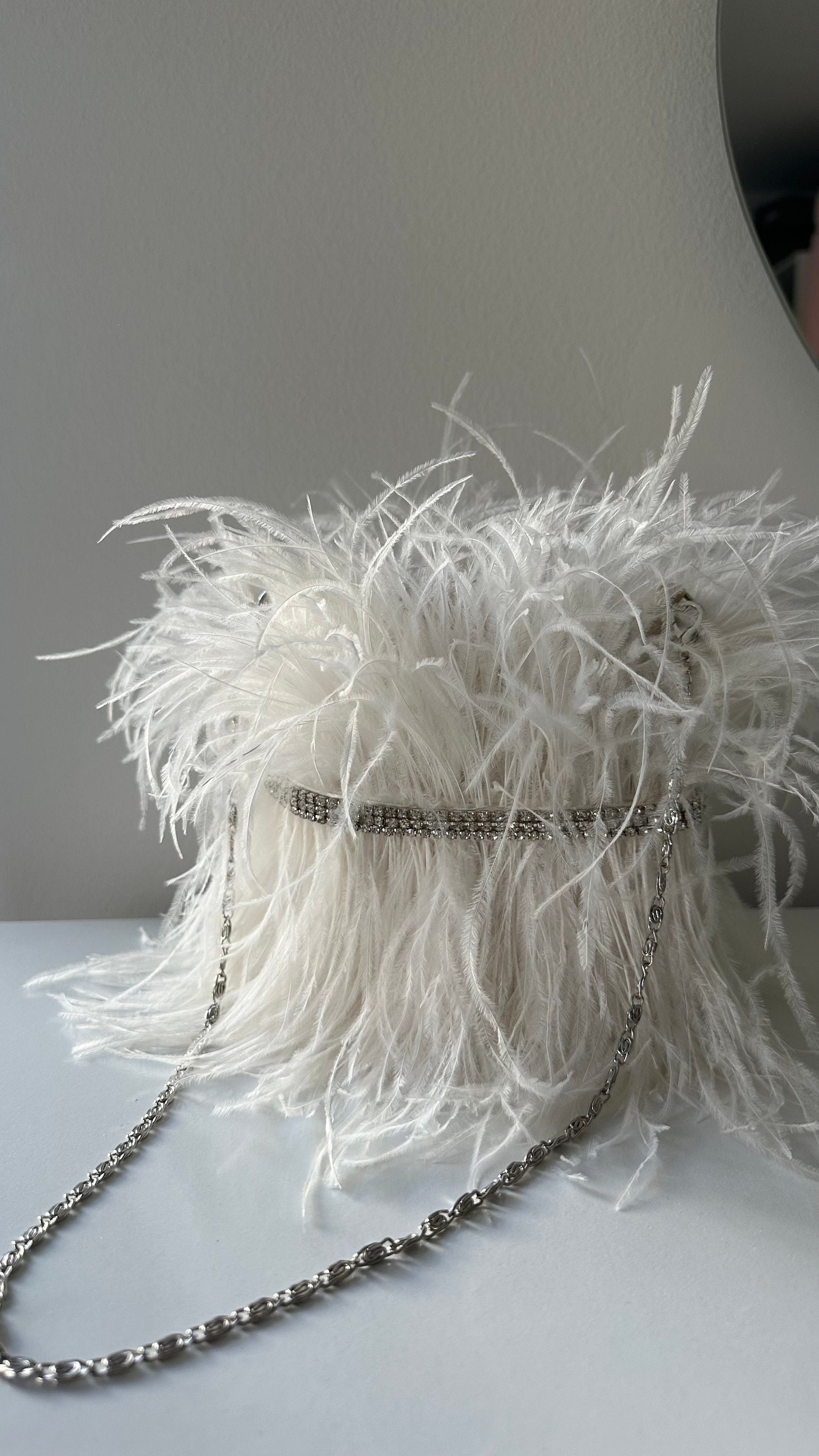 Ostrich Feather Bag, Wedding Bag, Bridal Purse, Bridesmaid Gift