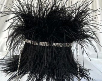 Ostrich Feather Bag - Wedding bag - Evening bag - Handbag - Wedding shoulder chain bag - Embellished with exotic ostrich feathers