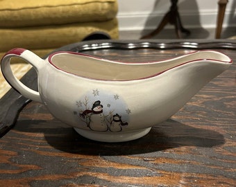 Adorable Royal Seasons Snowmen Designed Stoneware Handled Gravy Boat