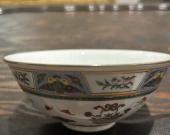 vintage bol à riz chinois porcelaine Famille rose médaillon floral fleurs belle