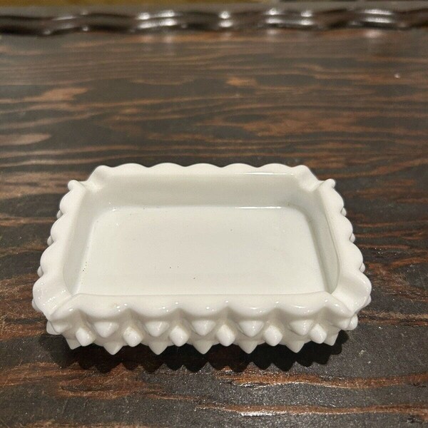 VintageWhite Milk Glass Hobnail Ashtray or Soap Dish Small 4" x 3" MCM ? Fenton