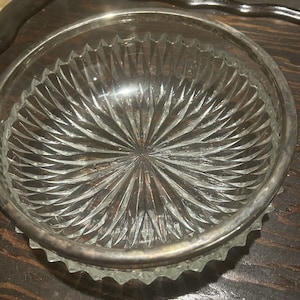 Vintage Lead Crystal Deeply Cut Glass 8&quot; Bowl Silver Plated Rim