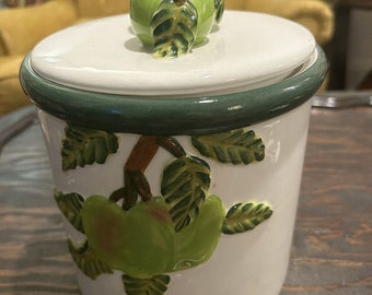 VTG Blue Sky 2005 Green Apples Canister with Green Apples Airtight Lid Handle