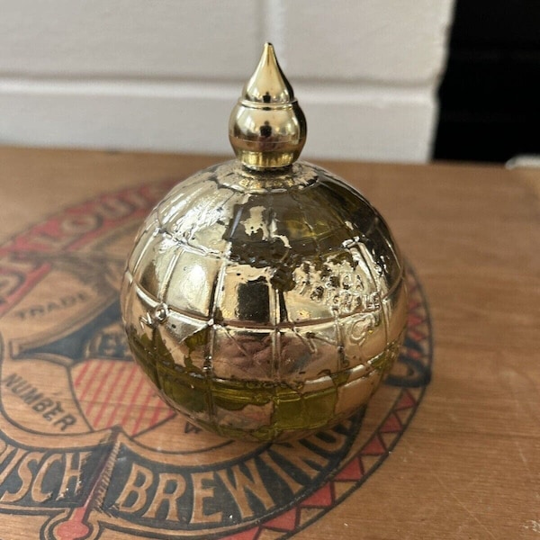 Vintage Avon Gold Tone Metallic World Globe After Shave Decorative Bottle