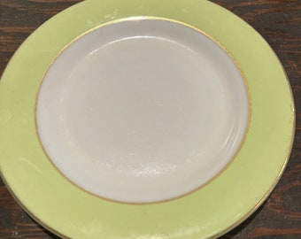 PYREX Salad Plate Lime Green Rim White Clear 8" - 1950's/1960's Qty 1