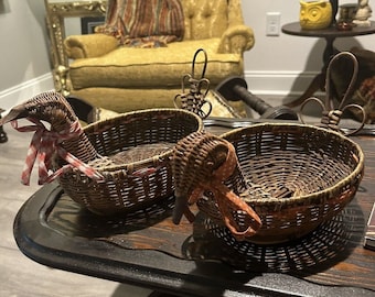 Vintage Bird Wicker Rattan Kunst Körbe Menge 2