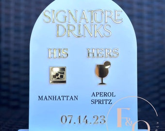 Signature Drinks Arch Bar Menu | Acrylic Bar Menu | Wedding Acrylic Drink Sign | Double Panel Acrylic Bar Menu | 3D | Multiple Colors