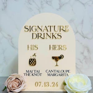 Signature Drinks Arch Bar Menü Acryl Bar Menü | Hochzeit Acryl Drink Zeichen | Double Panel Acryl Bar Menü | 3D | Mehrere Farben