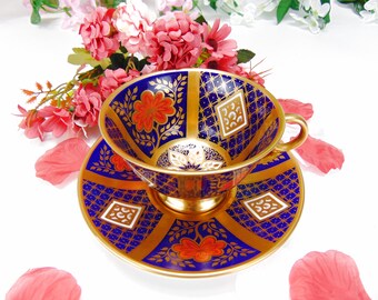 Caverswall Bone China Teacup & Saucer Romany Imari Pattern with 24ct Gold