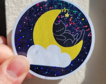 Kitty in the Clouds | Glitter sticker | Shiny sticker | Cat Sticker | Waterproof Sticker | Vinyl Sticker | Kawaii Sticker | Cute cat sticker