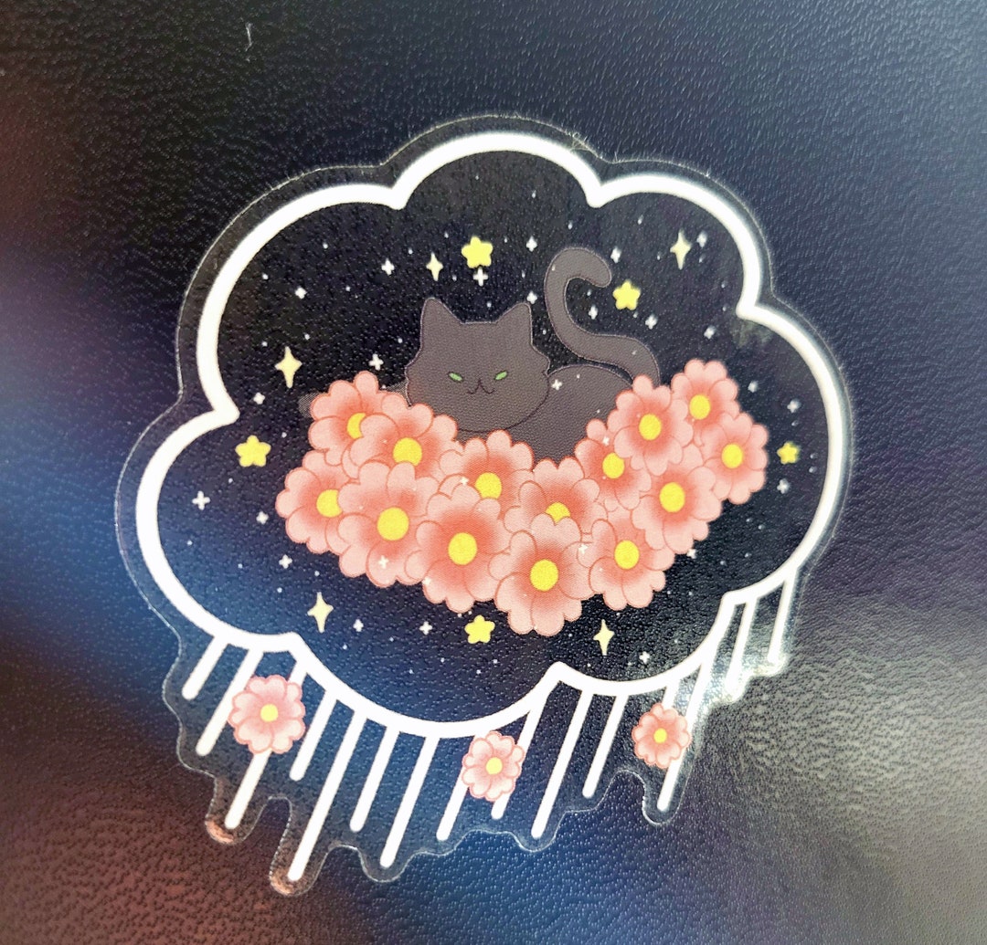 Kitty Spring Sticker Kitty Blossoms Sticker | Die Cut Vinyl Sticker | Clear Sticker ...