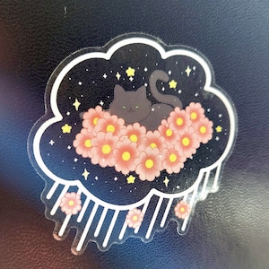 Kitty Blossoms Sticker | Die Cut Vinyl sticker | clear sticker | Waterproof sticker | Laptop sticker | Water bottle Sticker | Kawaii sticker