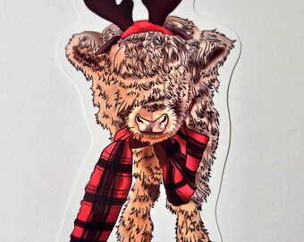 Christmas Highland Cow Sticker | Christmas Cow Sticker | Christmas Sticker | Cow Sticker | Vinyl Sticker | Water-resistant Sticker