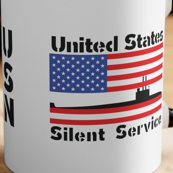 USA-U-Boot-Flagge Silent Service weiße glatte Akzent-Kaffeetasse