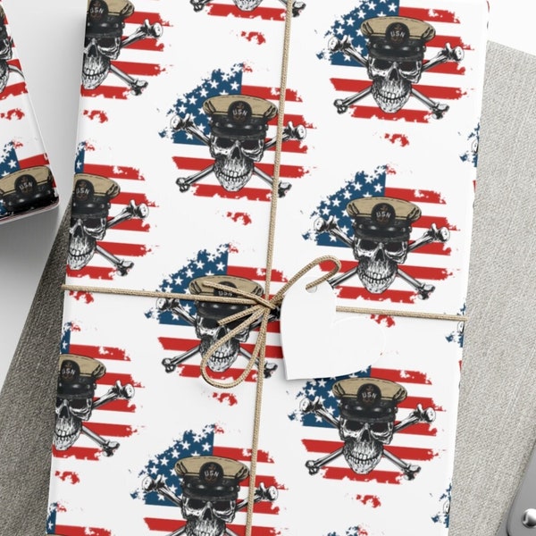 Chief Petty Officer CPO Skull & Crossbones with Distressed American Flag White Gift Wrap Papers