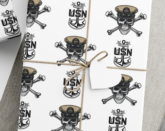 Naval MCPO Master Chief Skull & Crossbones with Anchors White Gift Premium Wrap Papers