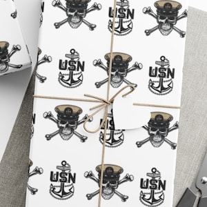 Naval Chief Skull & Crossbones with CPO Anchors White Gift Wrap Papers