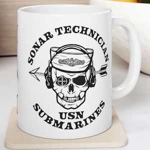 Sonar Techniker U-Boote STS Sailor Skull US U-Boot-Kraft Silent Service Delfine Weiße Keramiktasse
