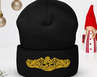 United States Submarine Dolphins Gold Officer Silent Service Phins Cuffed Beanie