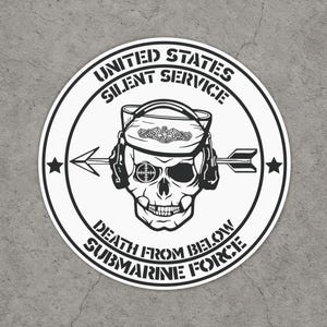 Calcomanías de vinilo troqueladas "Muerte desde abajo" del Servicio Silencioso de la Fuerza Submarina de EE. UU.