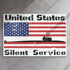 United States Submarine USA Flag Silent Service Distressed White Thin Canvas