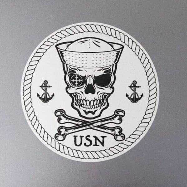 Navy Skull Crossbones Crosshairs Sailor with Anchors Round Stickers
