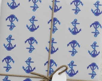 Nautical Ship Boat Navy Blue Sea Anchor on Silver Gift Wrap Papers