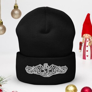 United States Submarine Dolphins White Phins Cuffed Beanie