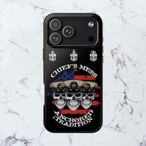 Chief's Mess Anchored Tradition CPO Sailor Skulls on Distressed USA Flag with Anchors on Black Tough iPhone Case