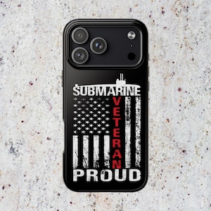 U.S. Submarine Veteran Proud Distressed White USA Flag Black Tough iPhone Case