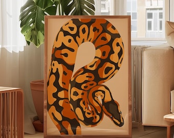 Färgglad kungspyton konsttryck | Tropisk safariillustration (digital nedladdning)