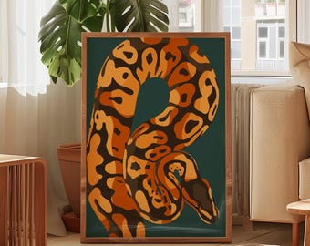 Impression d'art python globulaire coloré | Illustration du safari dans la jungle (téléchargement numérique)