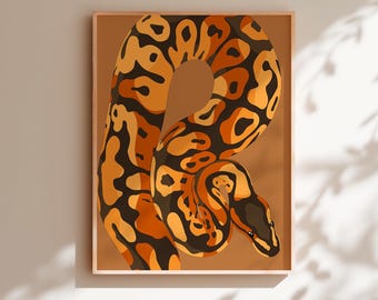 Impression d'art python globulaire coloré | Illustration de serpent safari dans la jungle (téléchargement numérique)