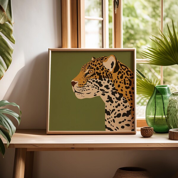 Jaguar Art Print | Jungle Wall Art | Modern Boho Artwork | Big Cat Poster | Jaguar Illustration | Jungle Safari Art | Printable Wall Art