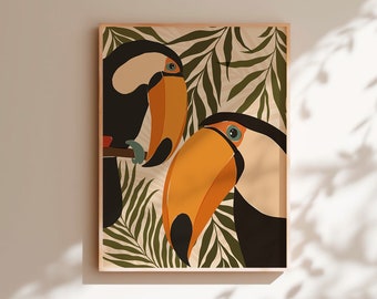 Tropical Toucans Art Print | Jungle Wall Art | Botanical Poster | Toco Toucan Illustration | Tropical Jungle Safari Art | Printable Wall Art