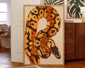 Impression d'art python globulaire coloré | Décoration murale serpent tropical (téléchargement numérique)