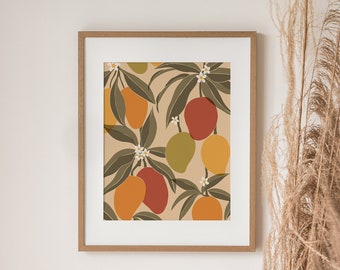 Mangoes Print | Abstract Wall Art | Botanical Poster | Mango Illustration | Printable Kitchen Wall Art | Boho Artwork | Instant Download