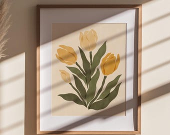 Marché aux fleurs de tulipes jaunes | Art botanique abstrait (téléchargement instantané)